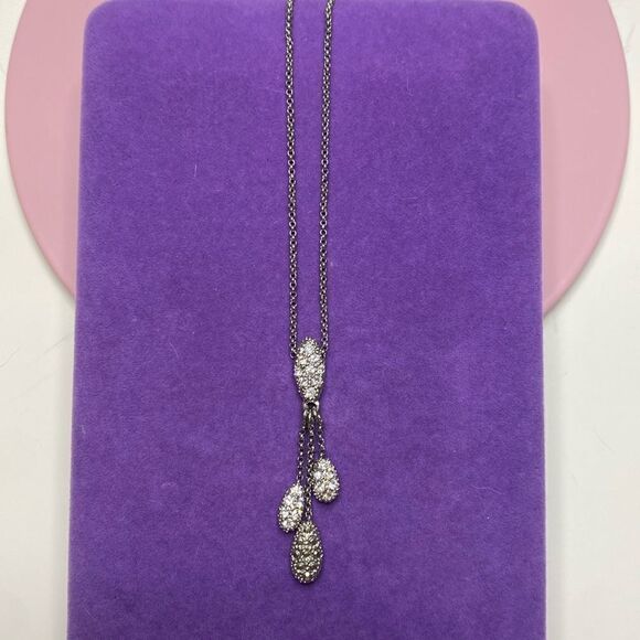 💛 Monet White Gold Plated CZ Tassel Necklace - Picture 2 of 5